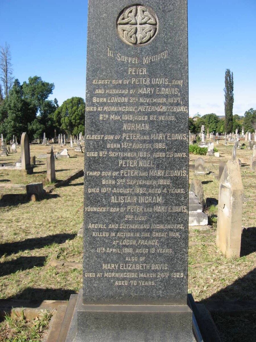 DAVIS Peter 1837-1919 &amp; Mary Elizabeth -1929 :: DAVIS Norman 1885-1885 :: DAVIS Peter Noel 1888-1892