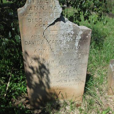 HARPER Annie Louisa -1862 :: HARPER Arthur Albert -1863 :: HARPER Ada Alice -1871 :: HARPER Edward Webster -1873 :: HA? Ann