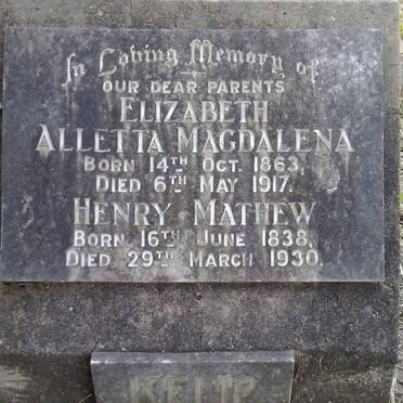 KEMP Henry Mathew 1838-1930 &amp; Elizabeth Alletta Magdalena 1863-1917