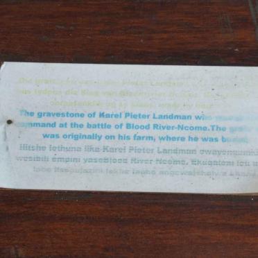 LANDMAN Karel Pieter - Inligting aangaande Grafsteen