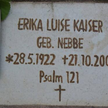 KAISER Erika Luise nee NEBBE 1922-2001