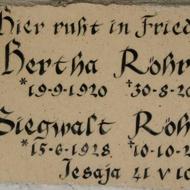 RÖHRS Siegwalt 1928-2011 &amp; Bertha 1920-2007
