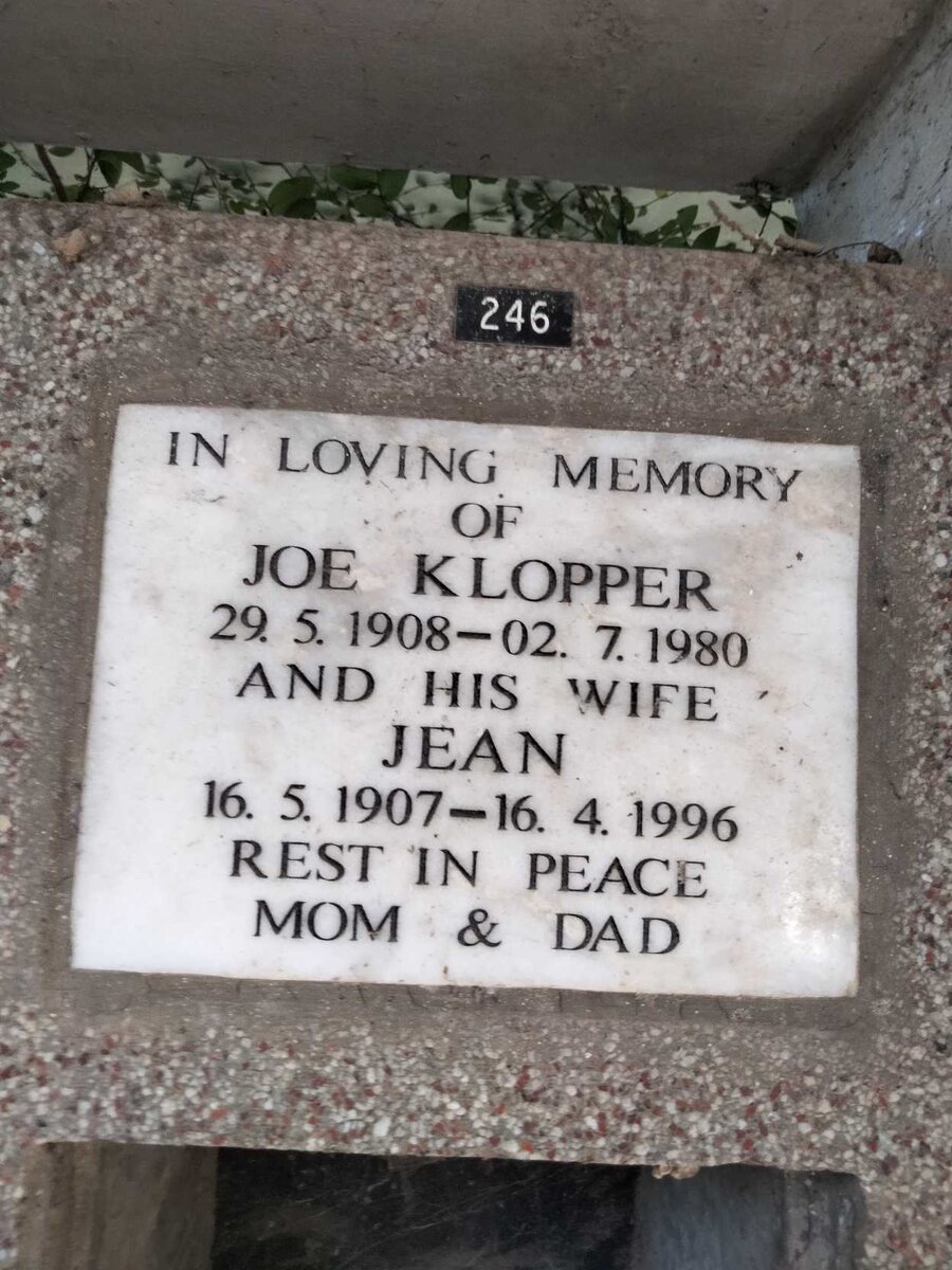 KLOPPER Joe 1908-1980 & Jean 1907-1996
