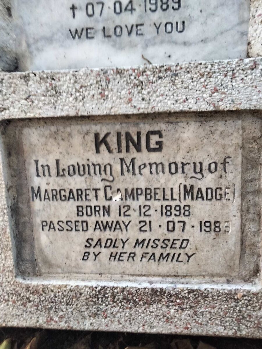 KING Margaret Campbell 1898-1989