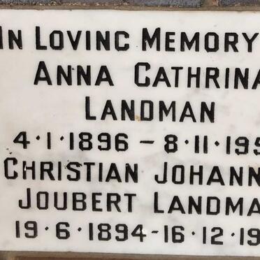 LANDMAN Christian Johannes Joubert 1894-1971 & Anna Cathrina 1896-1958
