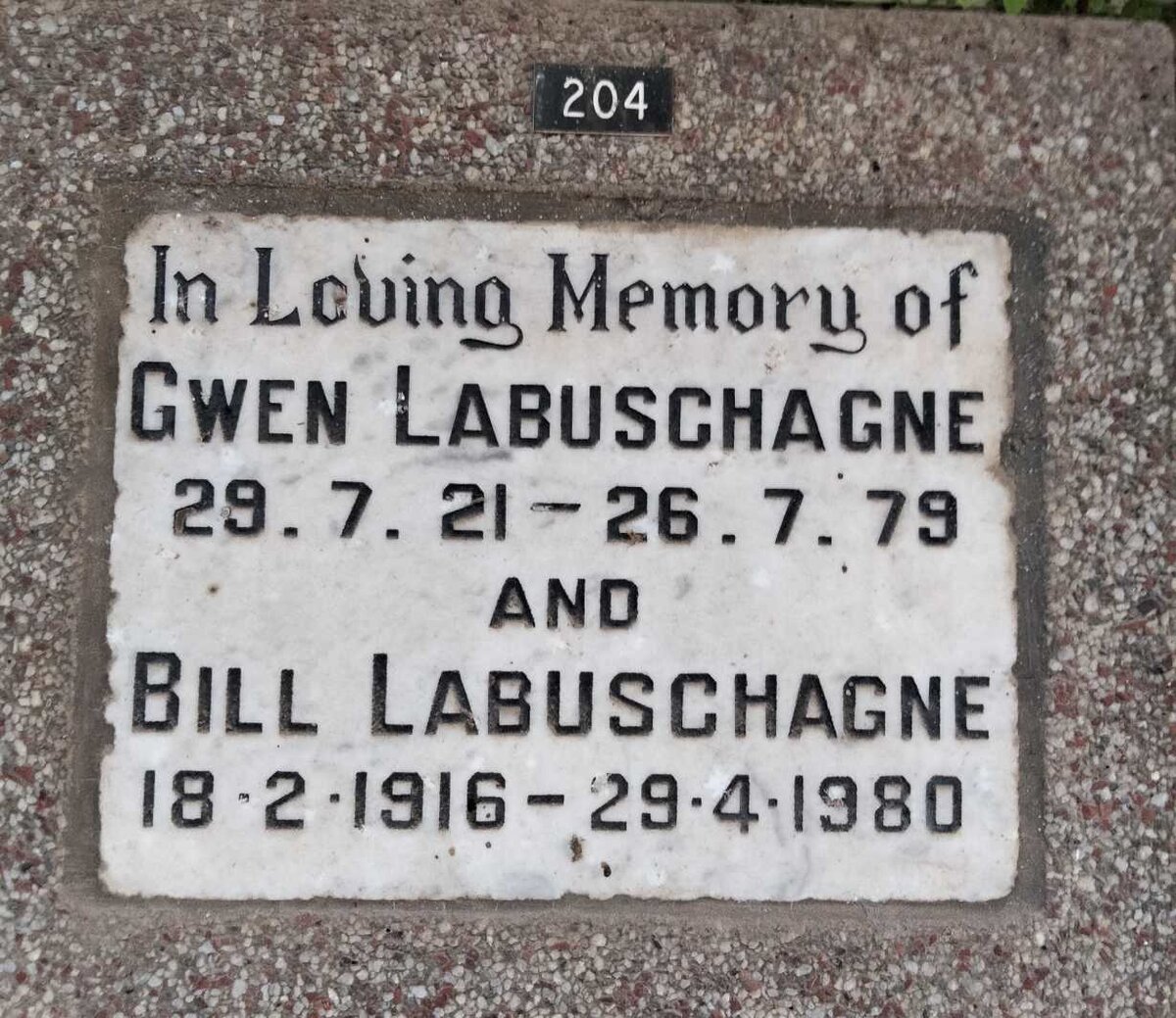 LABUSCHAGNE Bill 1916-1980 & Gwen 1921-1979