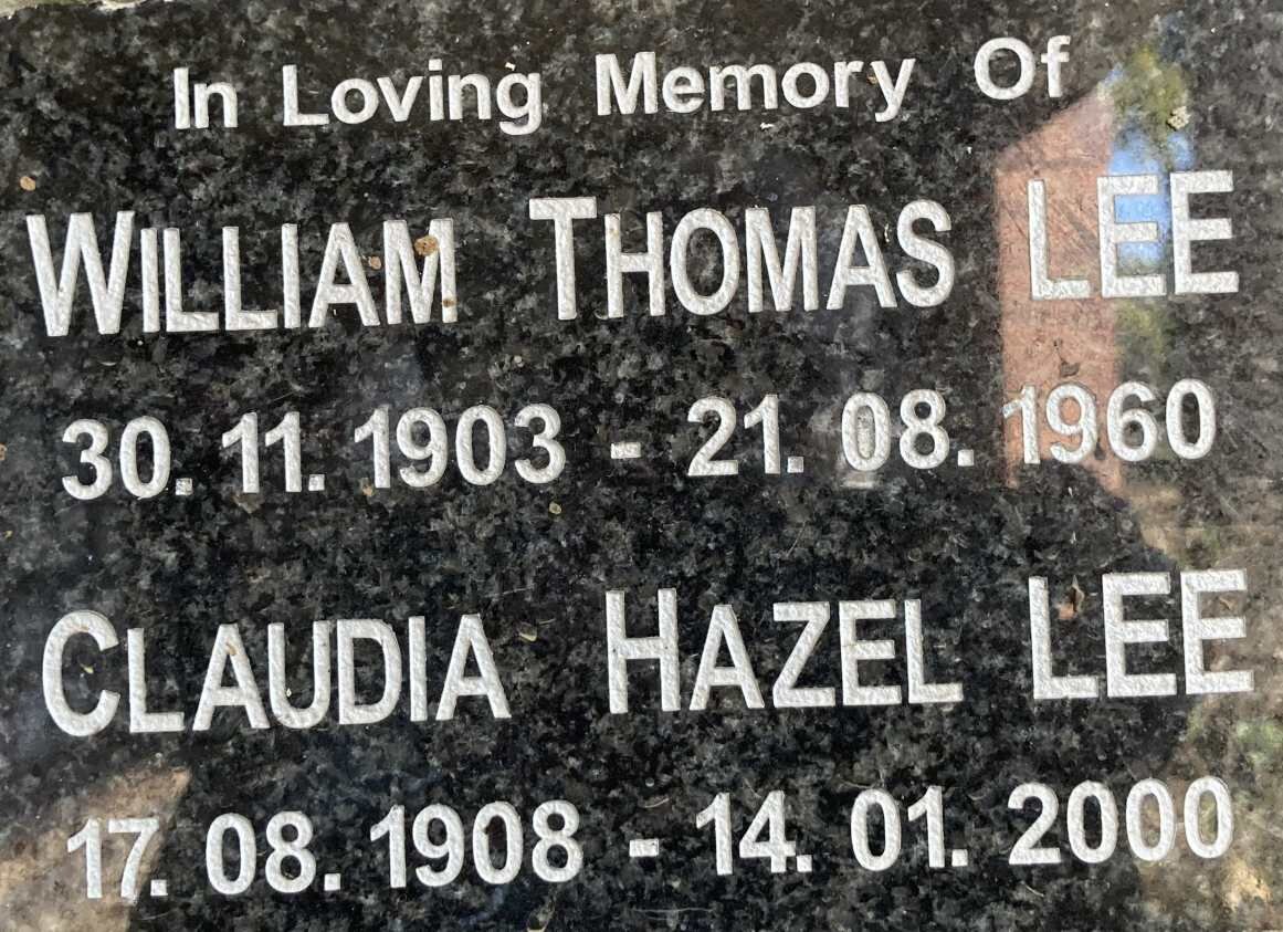 LEE William Thomas 1903-1960 & Claudia Hazel 1908-2000
