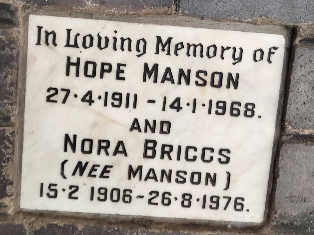 MANSON Hope 1911-1968 :: BRIGGS Nora nee MANSON 1906-1976