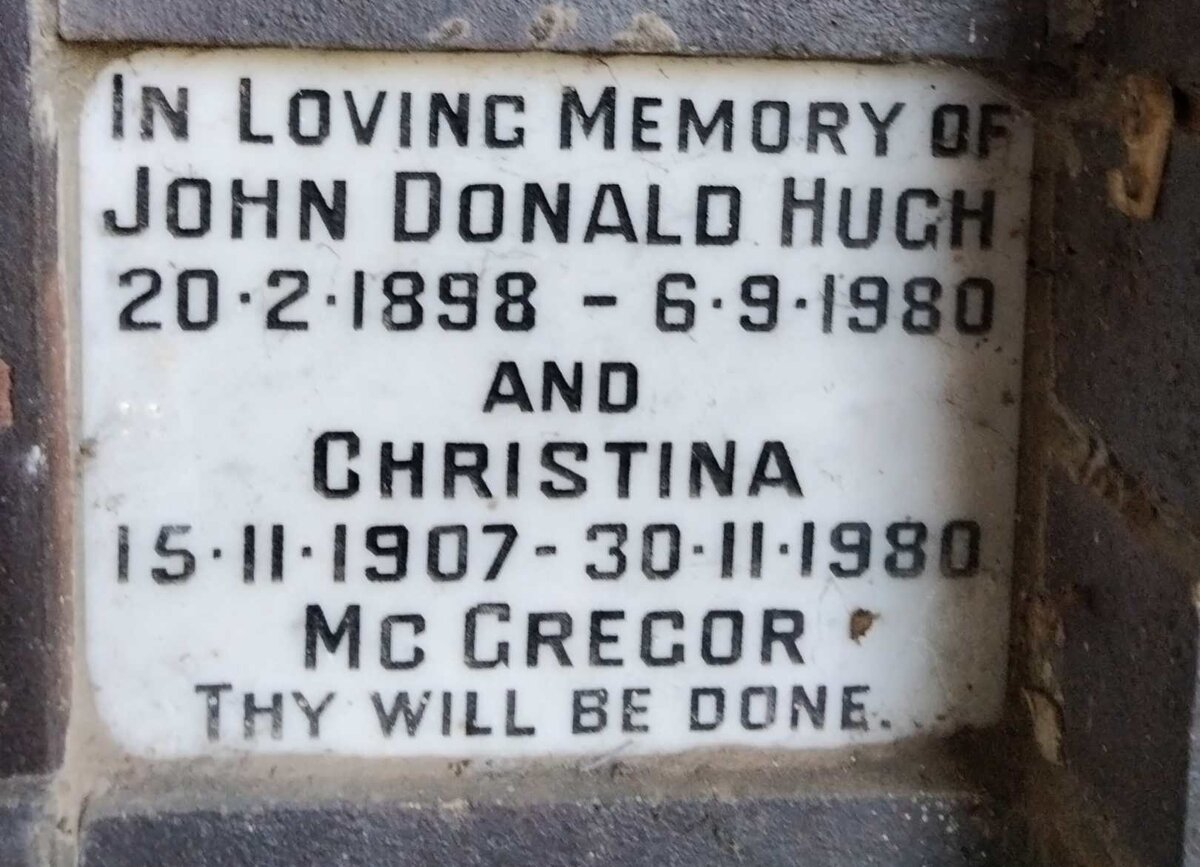 MC GREGOR John Donald Hugh 1898-1980 & Christina 1907-1980