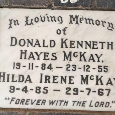 MCKAY Donald Kenneth Hayes 1884-1955 & Hilda Irene 1885-1967