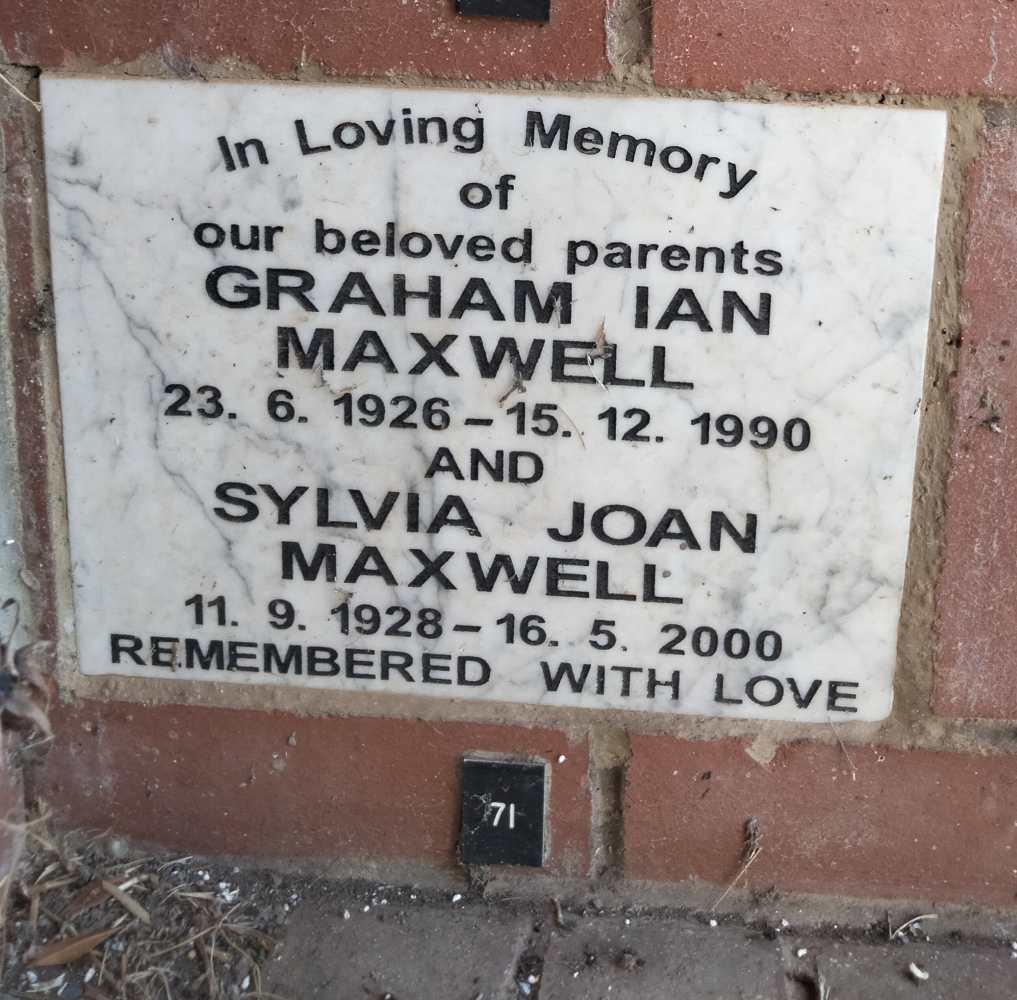 MAXWELL Graham Ian 1926-1990 & Sylvia Joan 1928-2000