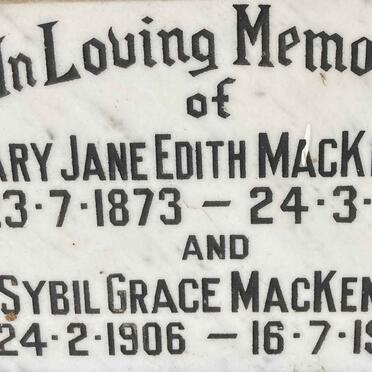 MACKENZIE Mary Jane Edith 1873-1961 :: MACKENZIE Sybil Grace 1906-1984