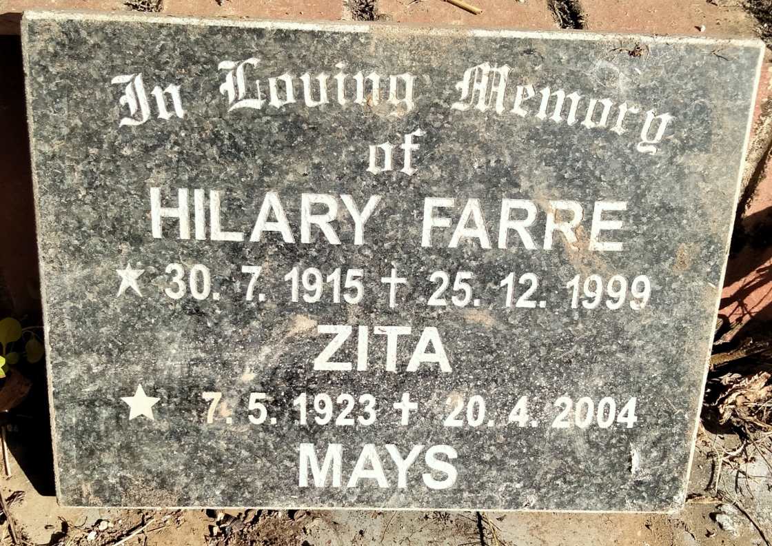 MAYS Hilary Farre 1915-1999 & Zita 1923-2004