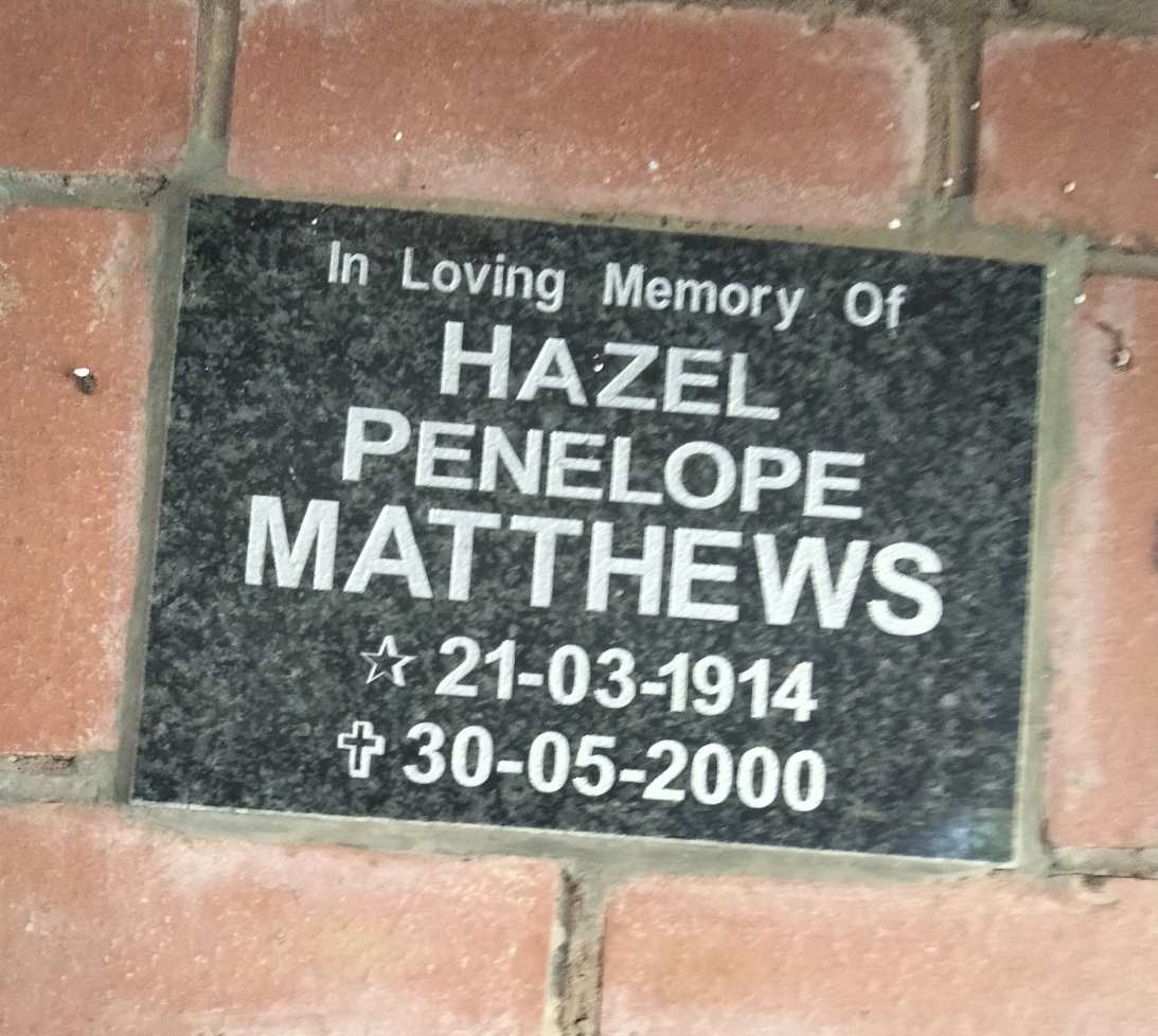 MATTHEWS Hazel Penelope 1914-2000