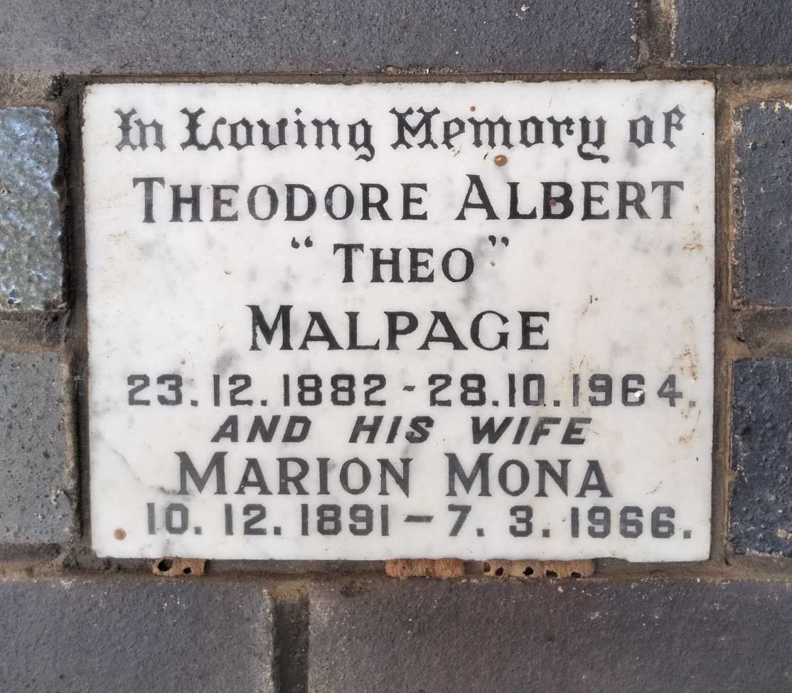 MALPAGE Theodore Albert 1882-1964 & Marion Mona 1891-1966