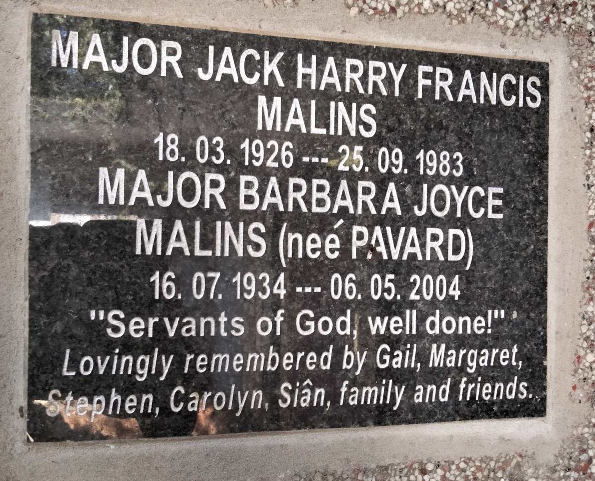 MALINS Jack Harry Francis 1926-1983 & Barbara Joyce PAVARD 1934-2004 