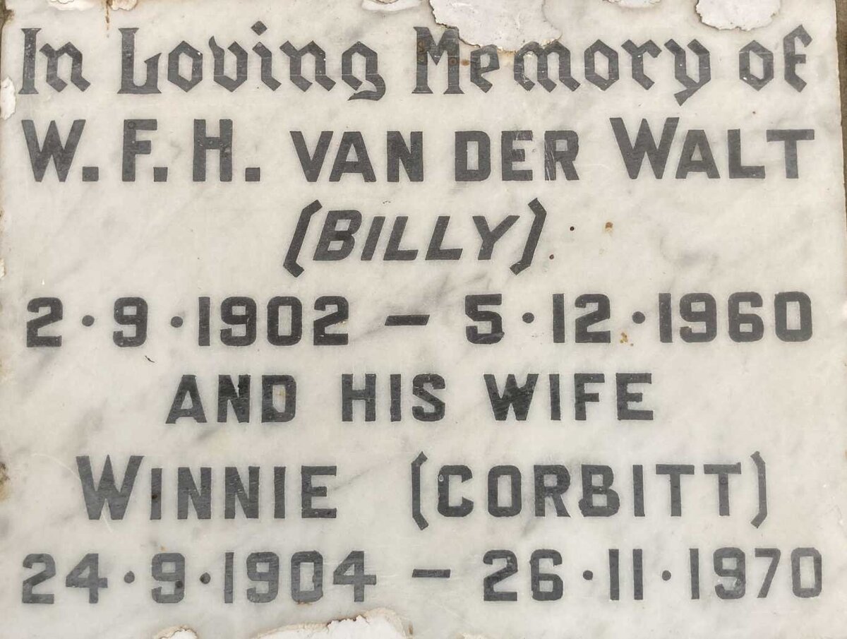 MERWE W.F.H., van der 1902-1960 & Winnie CORBITT 1904-1970