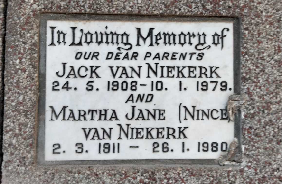 NIEKERK Jack, van 1908-1979 & Martha Jane 1911-1980