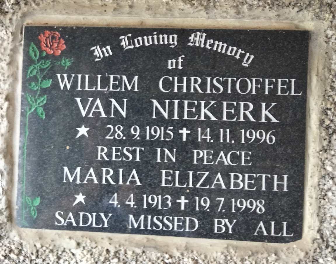 NIEKERK Willem Christoffel, van 1915-1996 & Maria Elizabeth 1913-1998