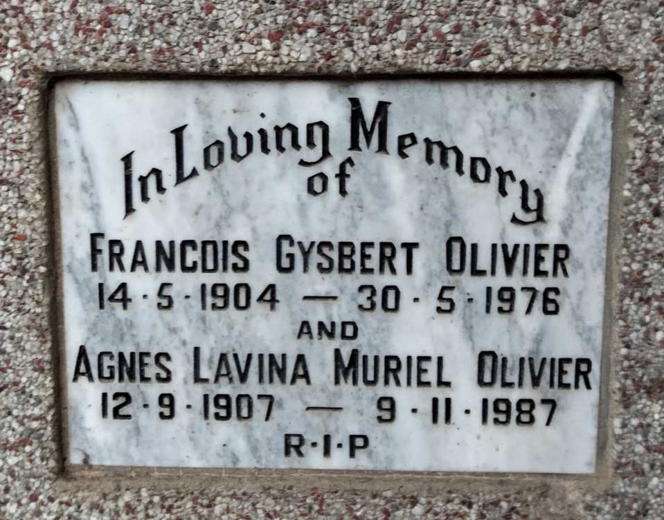 OLIVIER Francois Gysbert 1904-1976 & Agnes Lavina Muriel 1907-1987