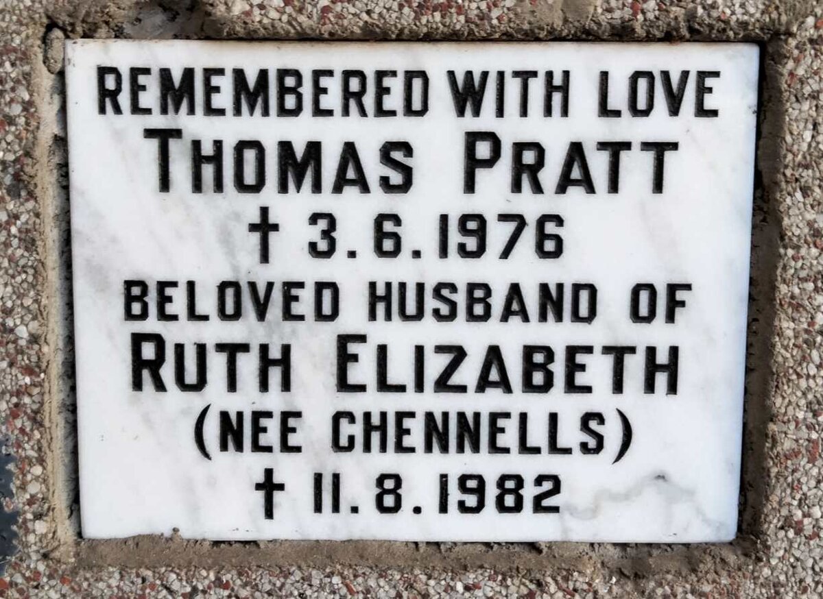 PRATT Thomas -1976 & Ruth Elizabeth CHENNELLS -1982
