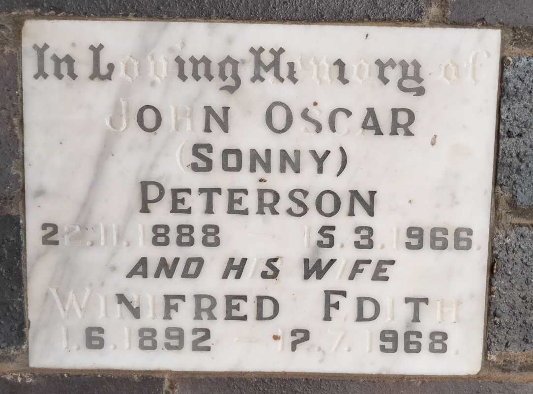 PETERSON John Oscar 1888-1966 & Winifred Edith 1892-1968