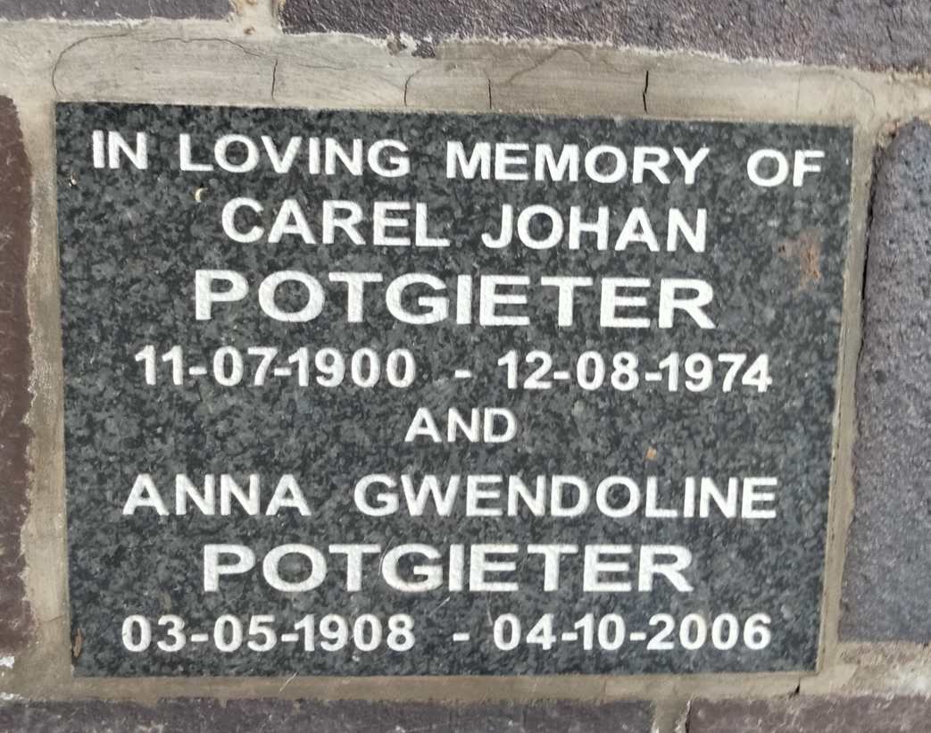 POTGIETER Carel Johan 1900-1974 & Anna Gwendoline 1908-2006