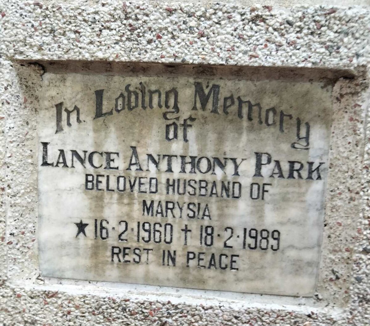 PARK Lance Anthony 1960-1989