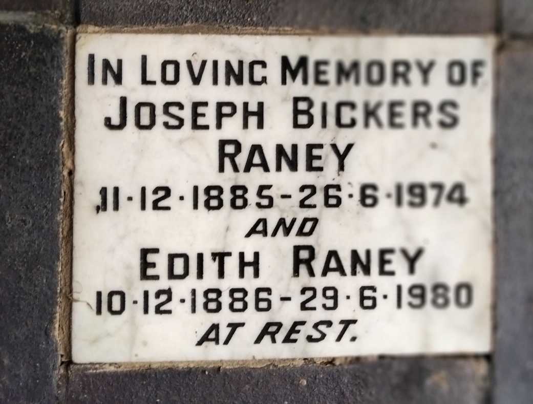 RANEY Joseph Bickers 1885-1974 & Edith 1886-1980