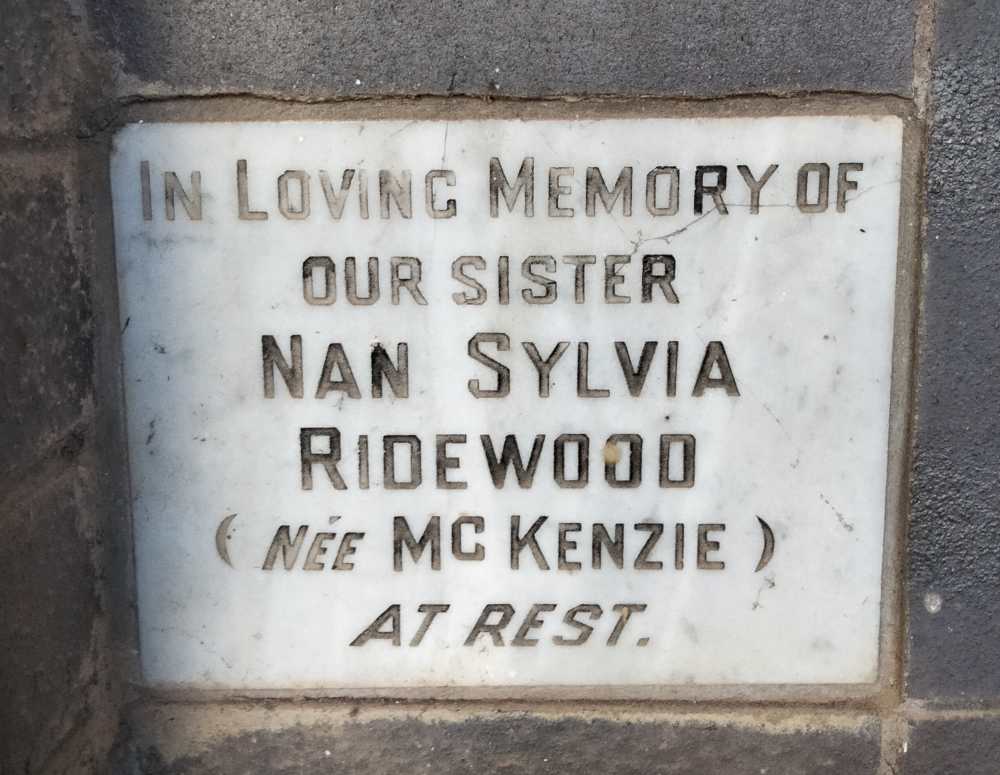 RIDEWOOD Nan Sylvia nee MCKENZIE
