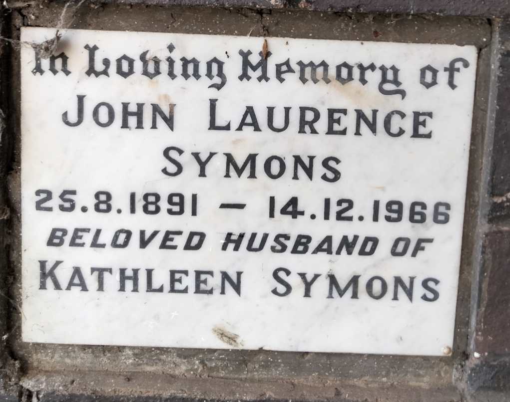 SYMONS John Laurence 1891-1966