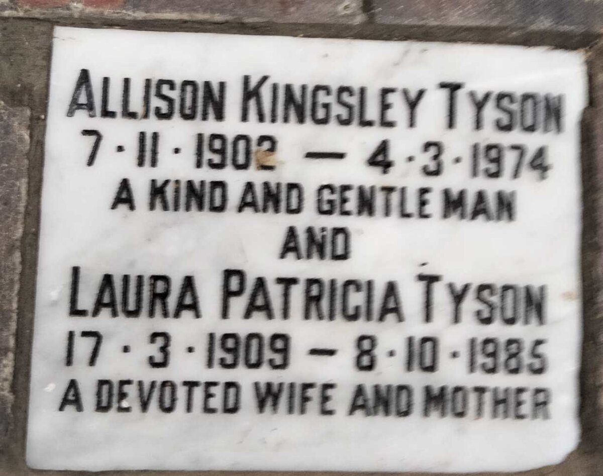 TYSON Allison Kingsley 1902-1974 & Laura Patricia 1909-1985