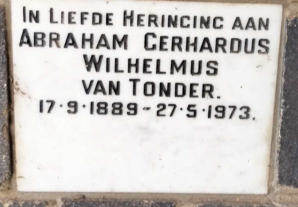 TONDER Abraham Gerhardus Wilhelmus, van 1889-1973