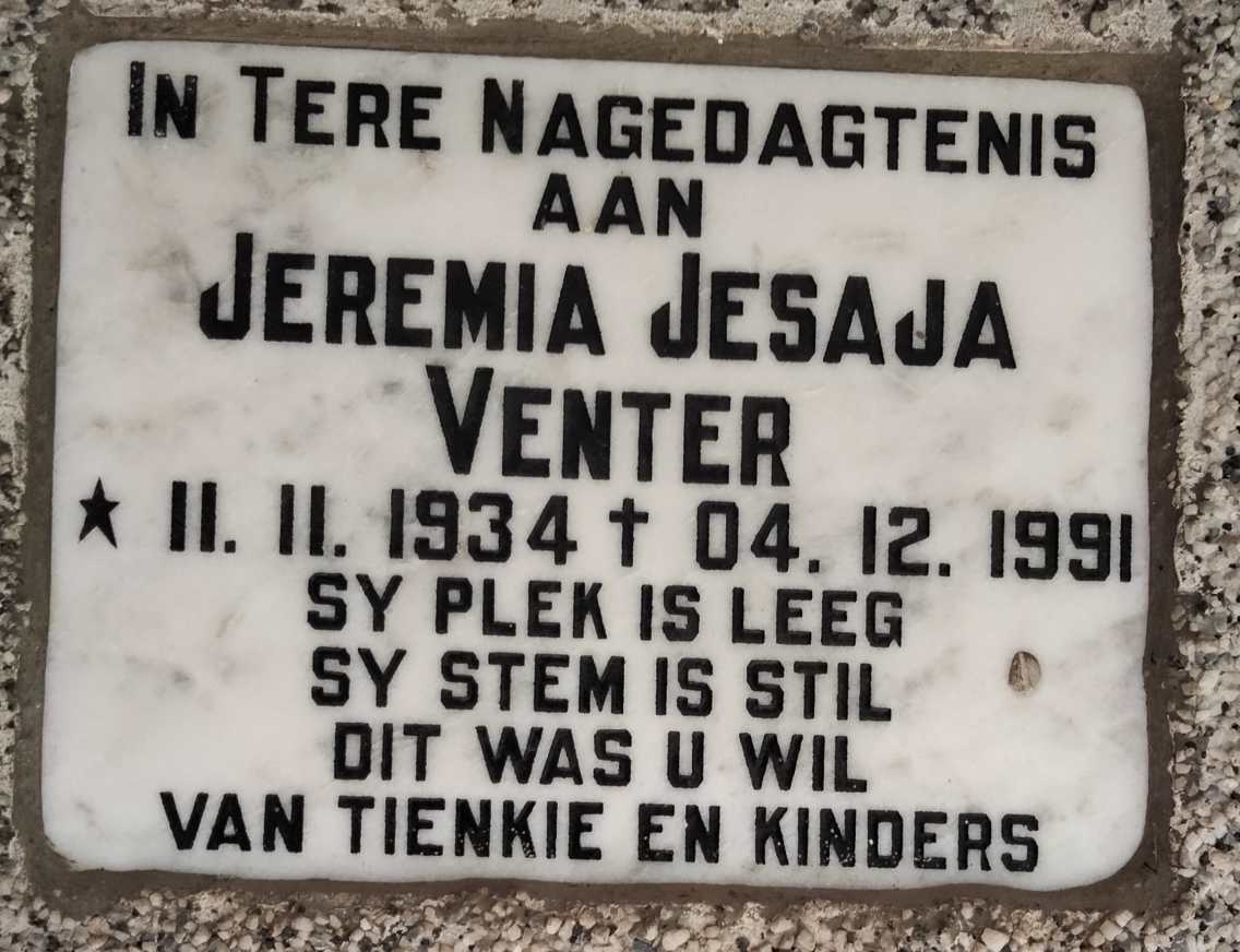 VENTER Jeremia Jesaja 1934-1991