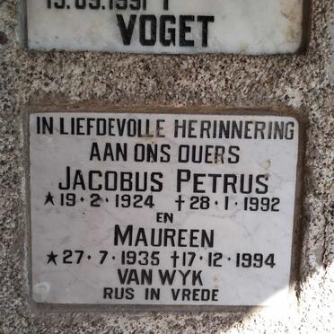 WYK Jacobus Petrus, van 1924-1992 & Maureen 1935-1994