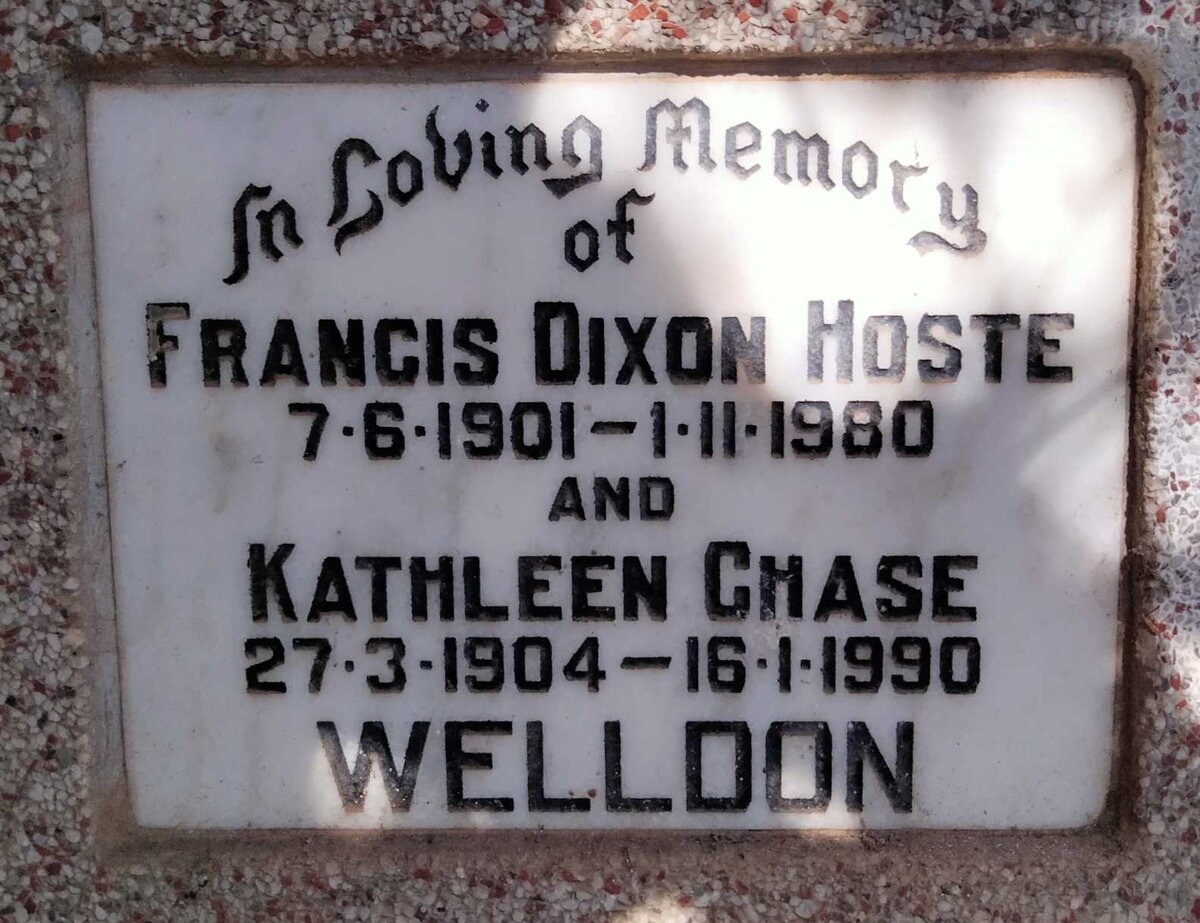 WELLDON Francis Dixon Hoste 1901-1980 & Kathleen Chase 1904-1990