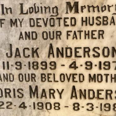 ANDERSON Jack 1899-1971 & Doris Mary 1908-1989