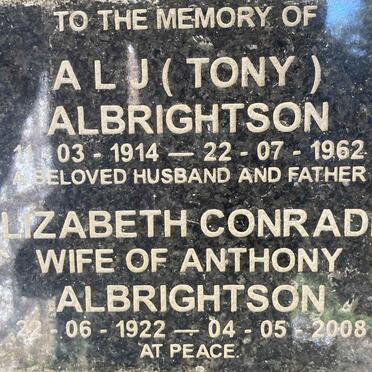 ALBRIGHTSON A.L.J. 1914-1962 & Elizabeth Conradie 1922-2008