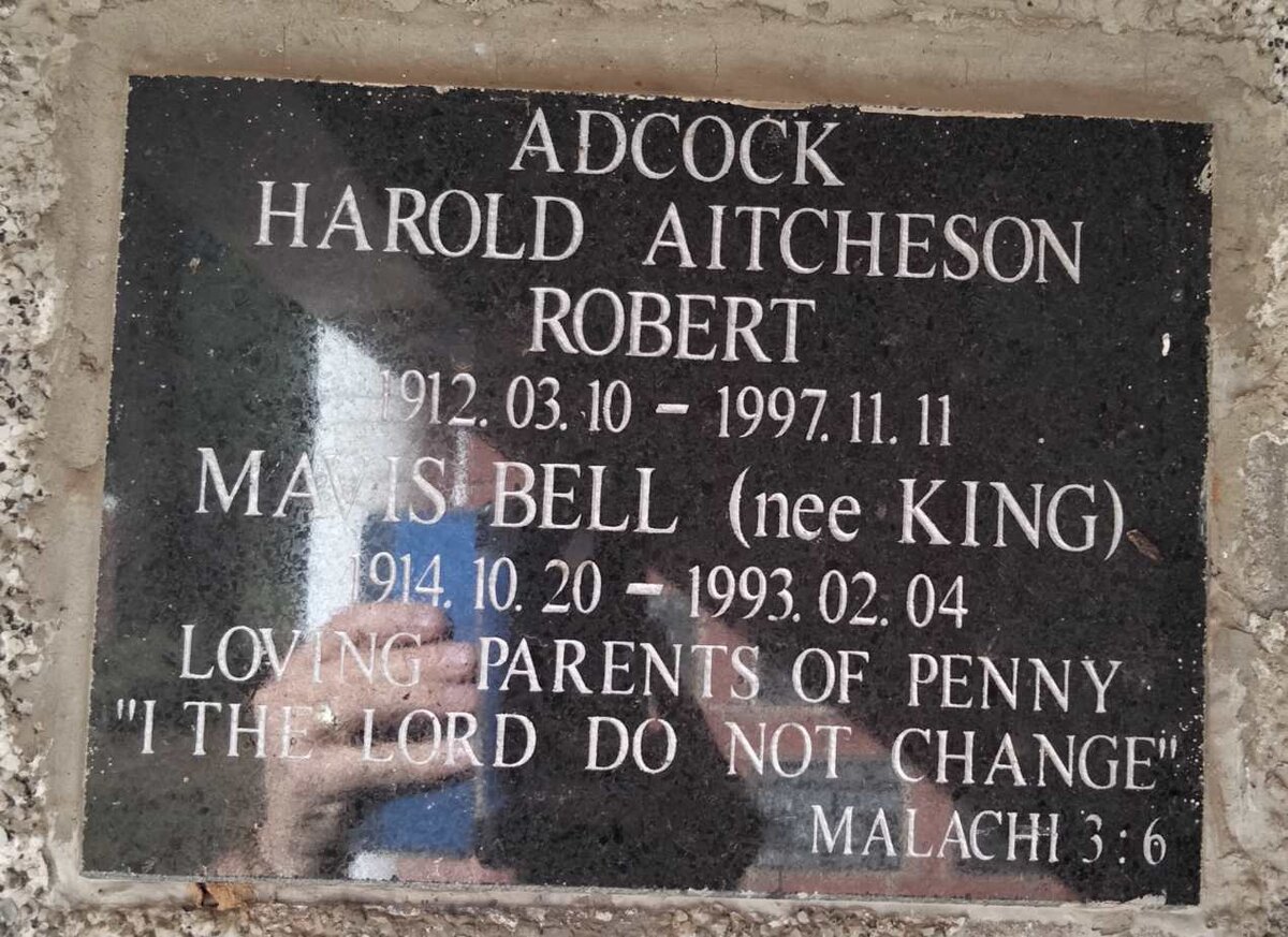 ADCOCK Harold Aitcheson Robert 1912-1997 & Mavis Bell KING 1914-1993