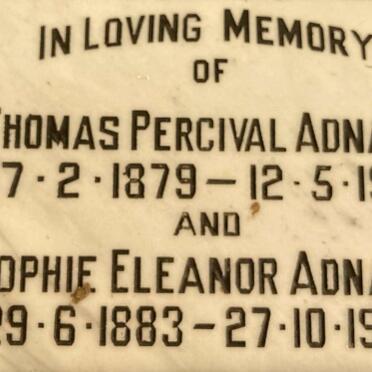 ADNAMS Thomas Percival 1879-1971 & Sophie Eleanor 1883-1977