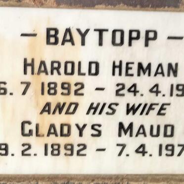 BAYTOPP Harold Heman 1892-1971 & Gladys Maud 1892-1973