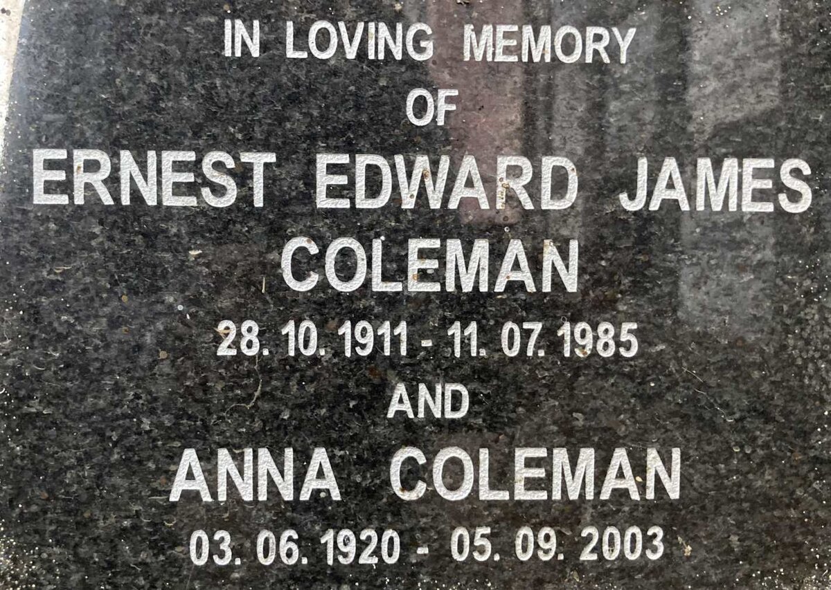 COLEMAN Ernest Edward James 1911-1985 & Anna 1920-2003