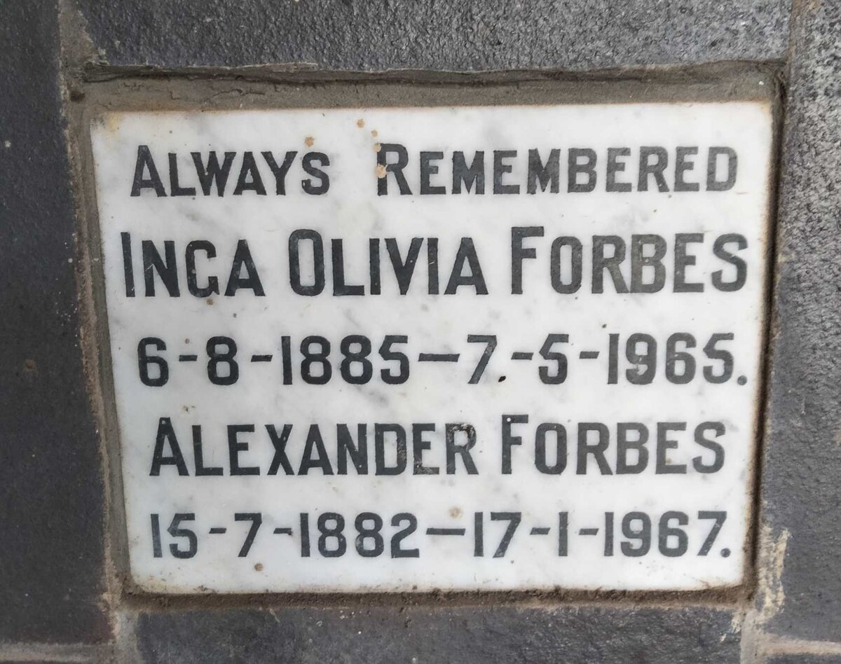 FORBES Alexander 1882-1967 & Inga Olivia 1885-1965
