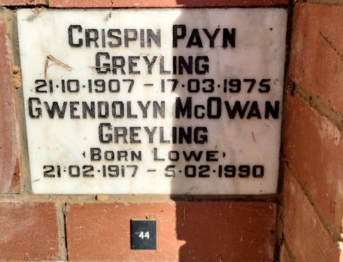 GREYLING Crispin Payn 1907-1975 & Gwendolyn McOwan LOWE 1917-1990