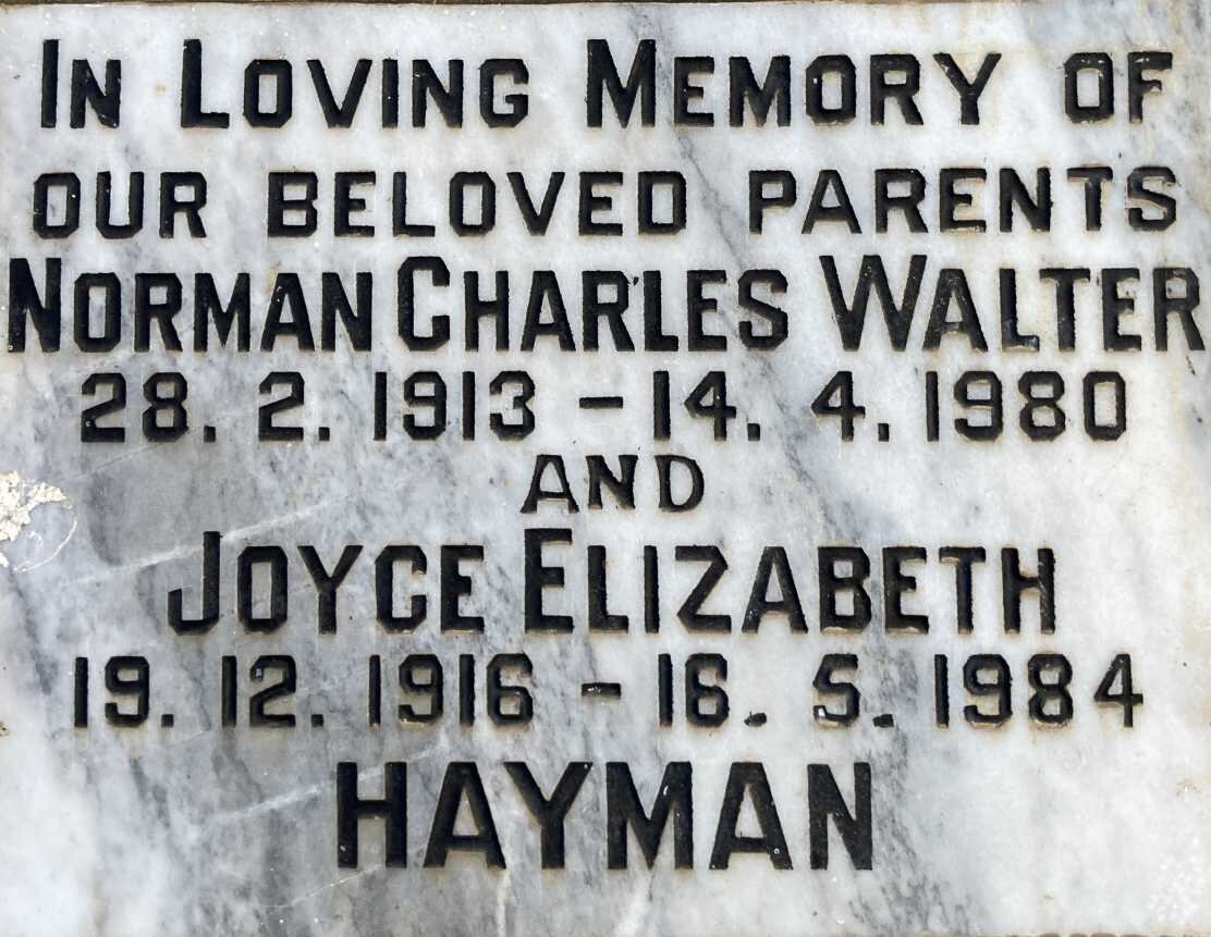 HAYMAN Norman Charles Walter 1913-1980 & Joyce Elizabeth 1916-1984