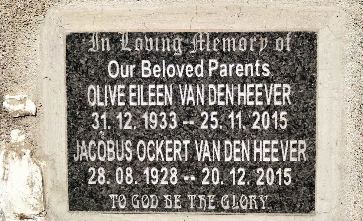 HEEVER Jacobus Ockert, van den 1928-2015 & Olive Eileen 1933-2015