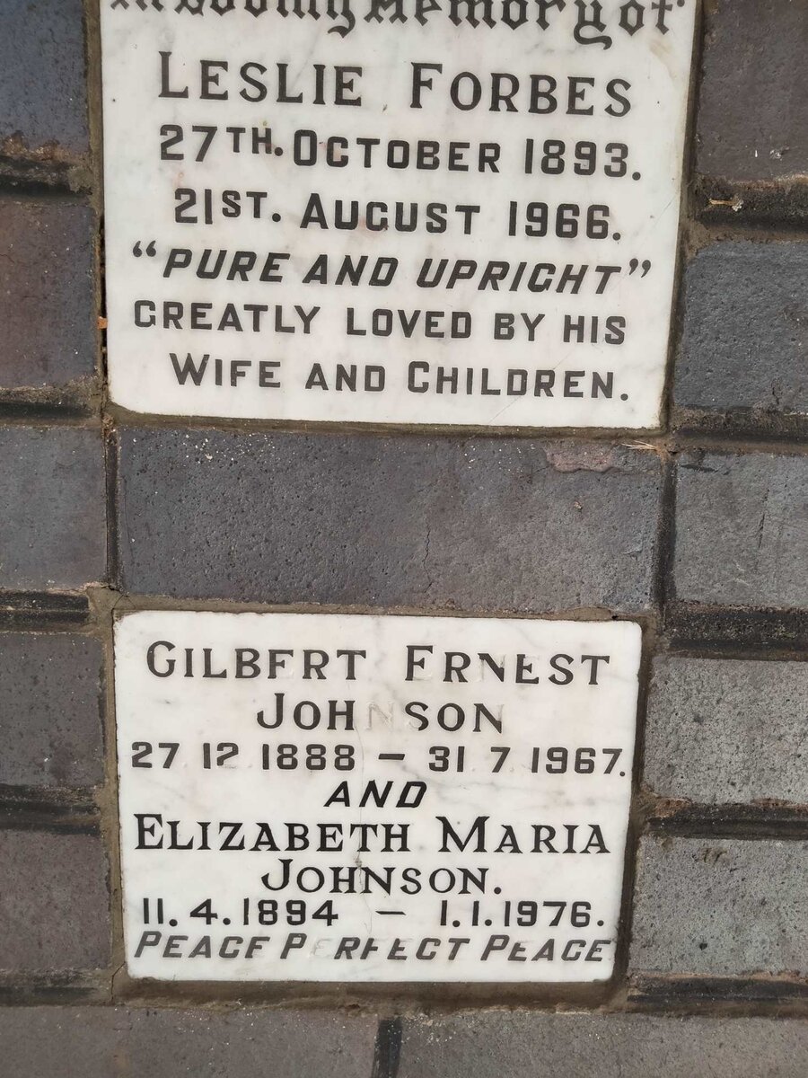 JOHNSON Gilbert Ernest 1888-1967 & Elizabeth Maria 1894-1976