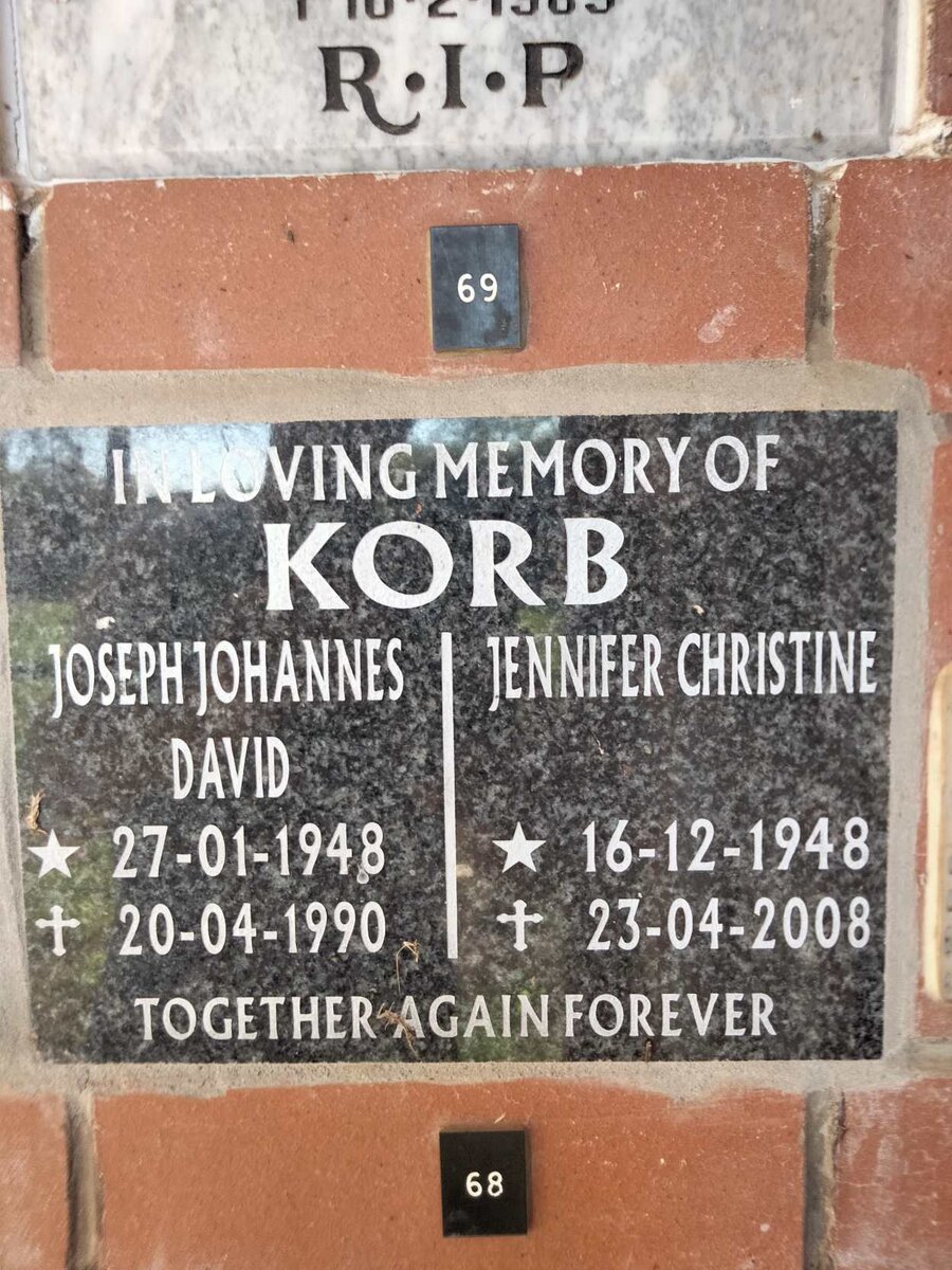 KORB Joseph Johannes David 1948-1990 & Jennifer Christine 1948-2008