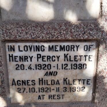 KLETTE Henry Percy 1920-1980 & Agnes Hilda 1921-1992
