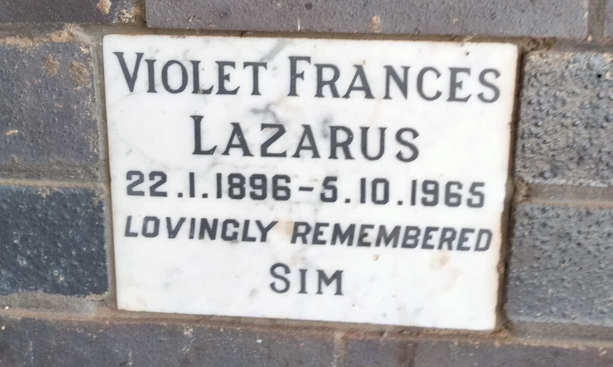 LAZARUS Violet Frances 1896-1965